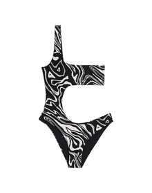 One Shoulder Cut-Out Marble One Piece | Black