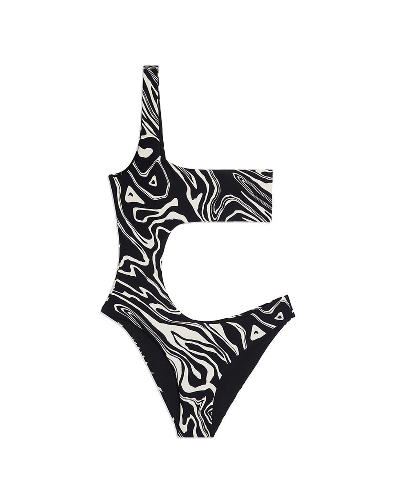 One Shoulder Cut-Out Marble One Piece | Black