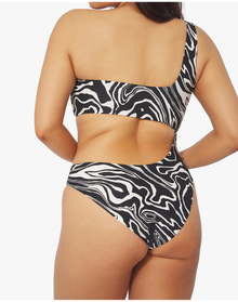One Shoulder Cut-Out Marble One Piece | Black