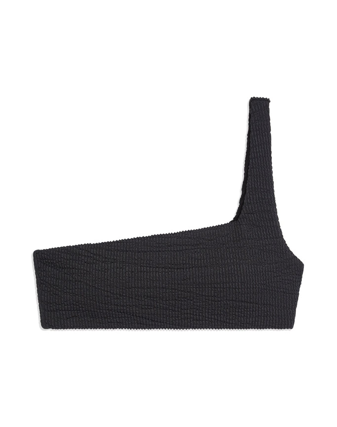 One Shoulder Spongie Seersucker Bikini Top | Black