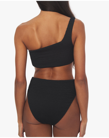 One Shoulder Spongie Seersucker Bikini Top | Black