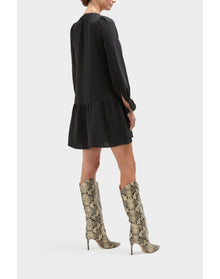 Onyx Silk Flounce Babydoll Dress | Black