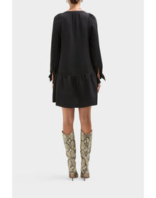 Onyx Silk Flounce Babydoll Dress | Black