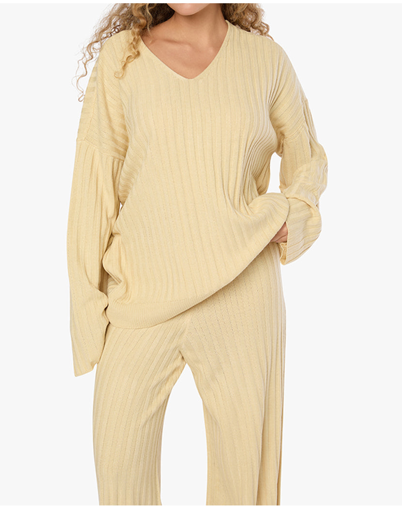 Oversized V Neck Sweater | Wheat