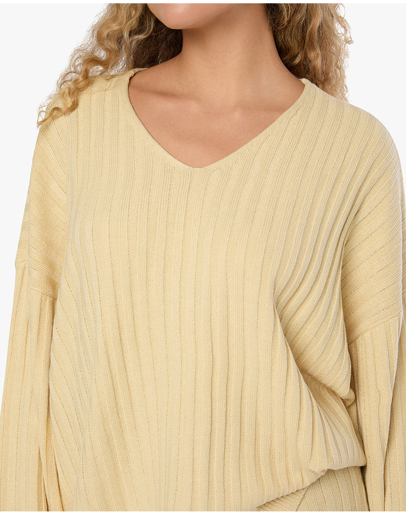 Oversized V Neck Sweater | Wheat