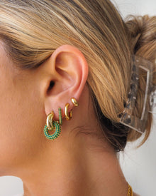 Pave Interlock Hoops - Emerald Green - Gold | Plated Gold