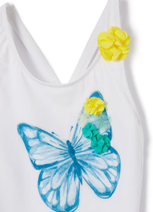 One-Piece Swimsuit with Butterfly | White