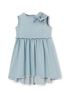 Sleeveless Denim Dress with Flower Motif | Bleached