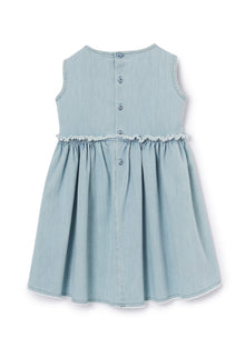 Sleeveless Denim Dress with Flower Motif | Bleached
