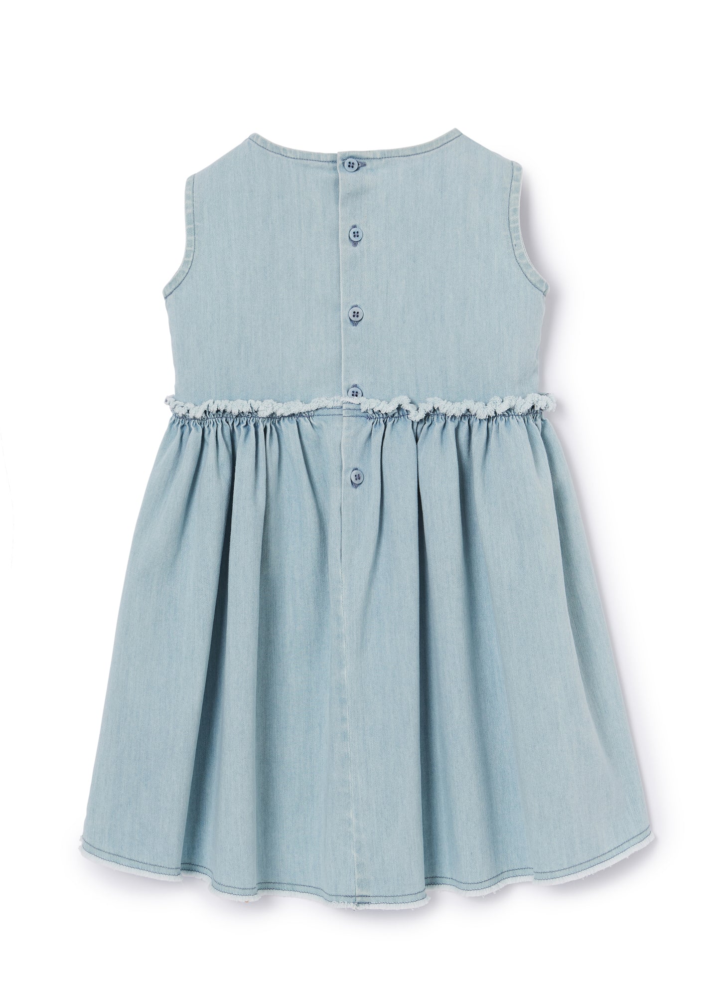 Sleeveless Denim Dress with Flower Motif | Bleached