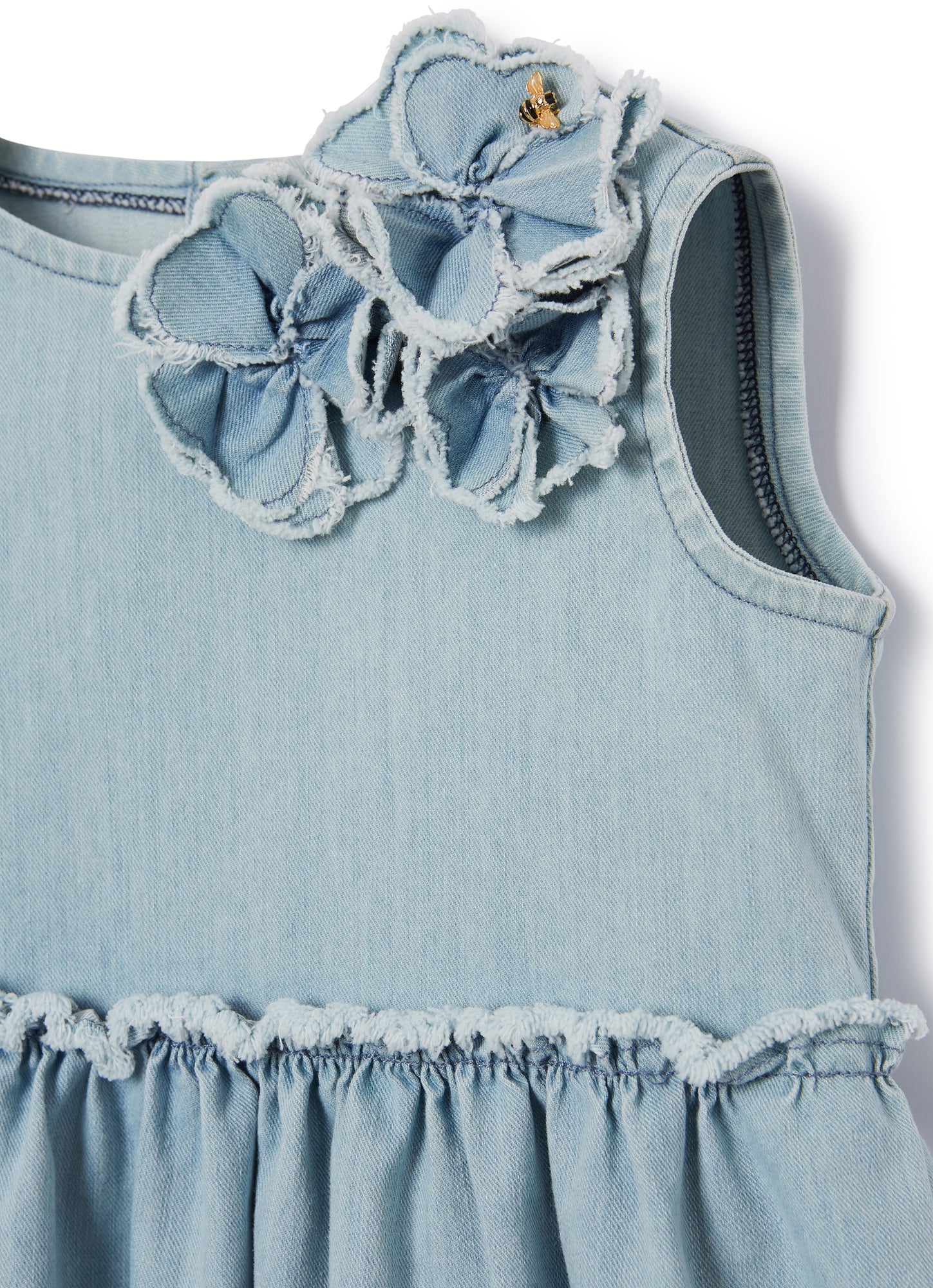 Sleeveless Denim Dress with Flower Motif | Bleached