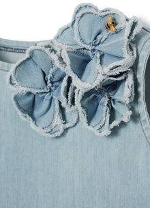 Sleeveless Denim Dress with Flower Motif | Bleached