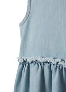 Sleeveless Denim Dress with Flower Motif | Bleached