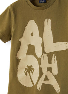 Short Sleeve T-Shirt with Aloha Print | Crocodile/Cocco