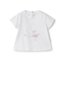 Short Sleeve T-Shirt with Baby Girl Print And Application | White/Stone Grey