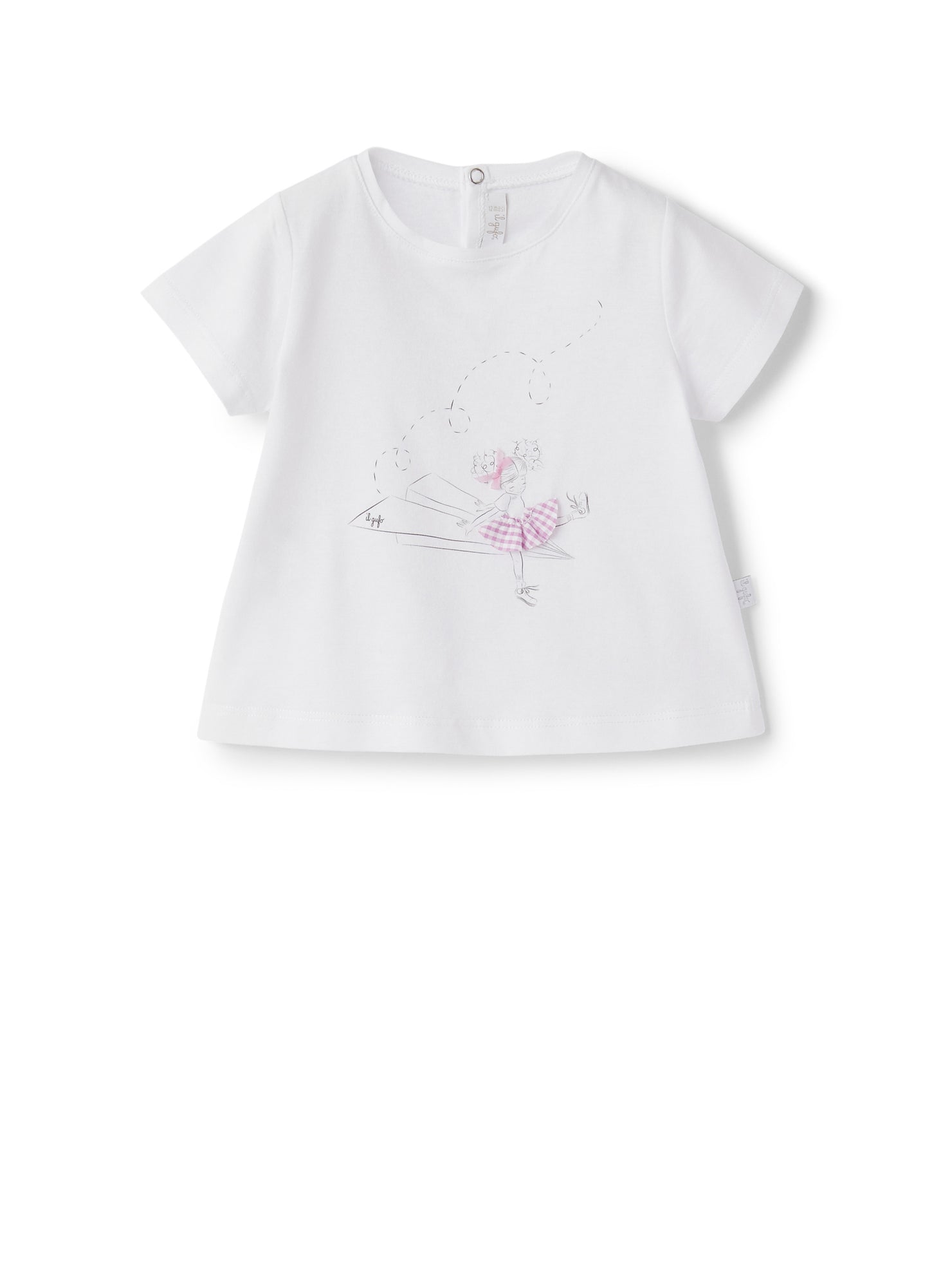 Short Sleeve T-Shirt with Baby Girl Print And Application | White/Stone Grey