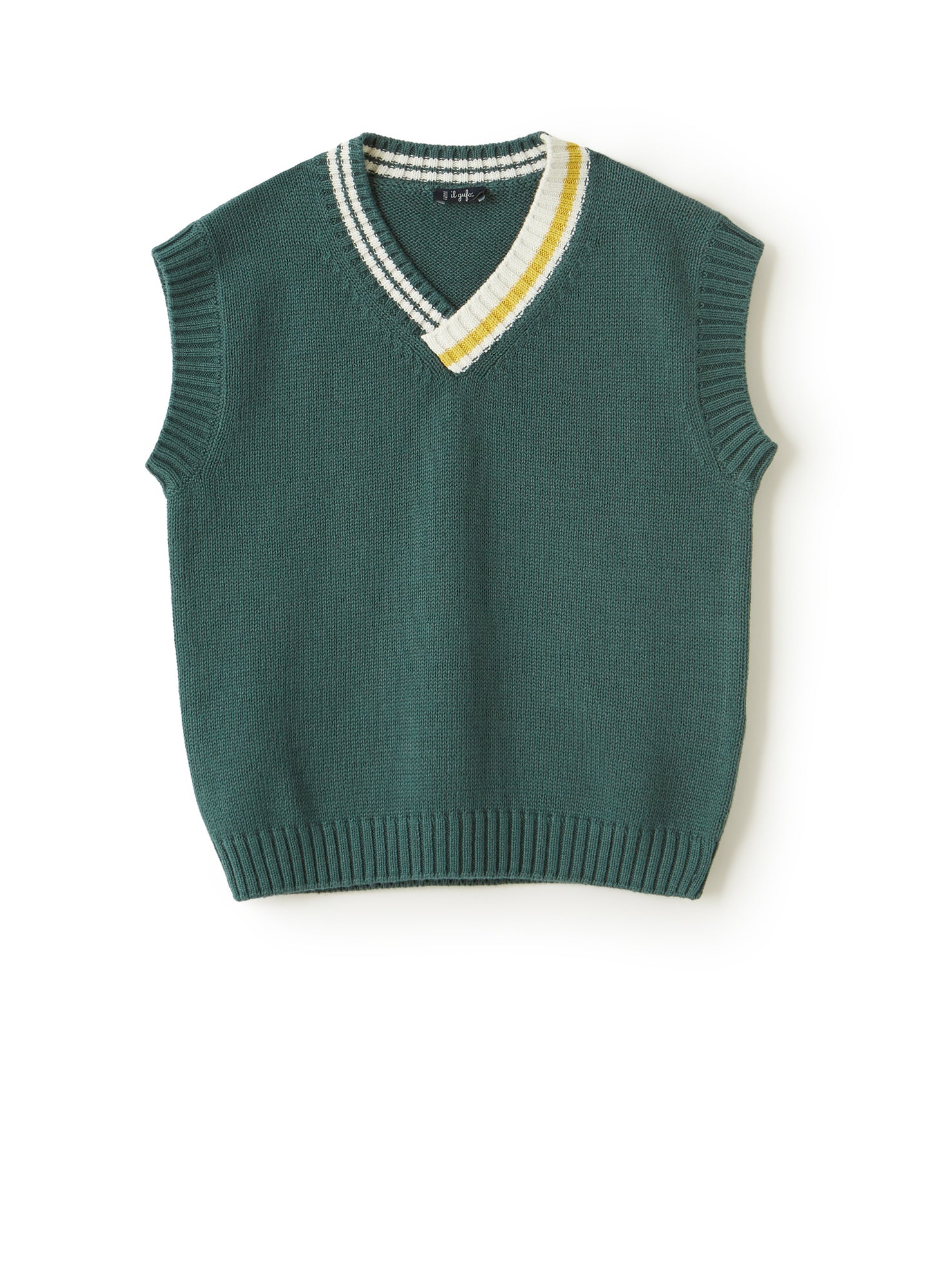 Organic Cotton Vest with Details | Teal Scuro/Giallo Acido