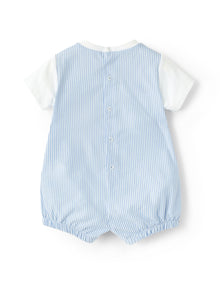 Short Striped Onesie with Chameleon | Light Blue