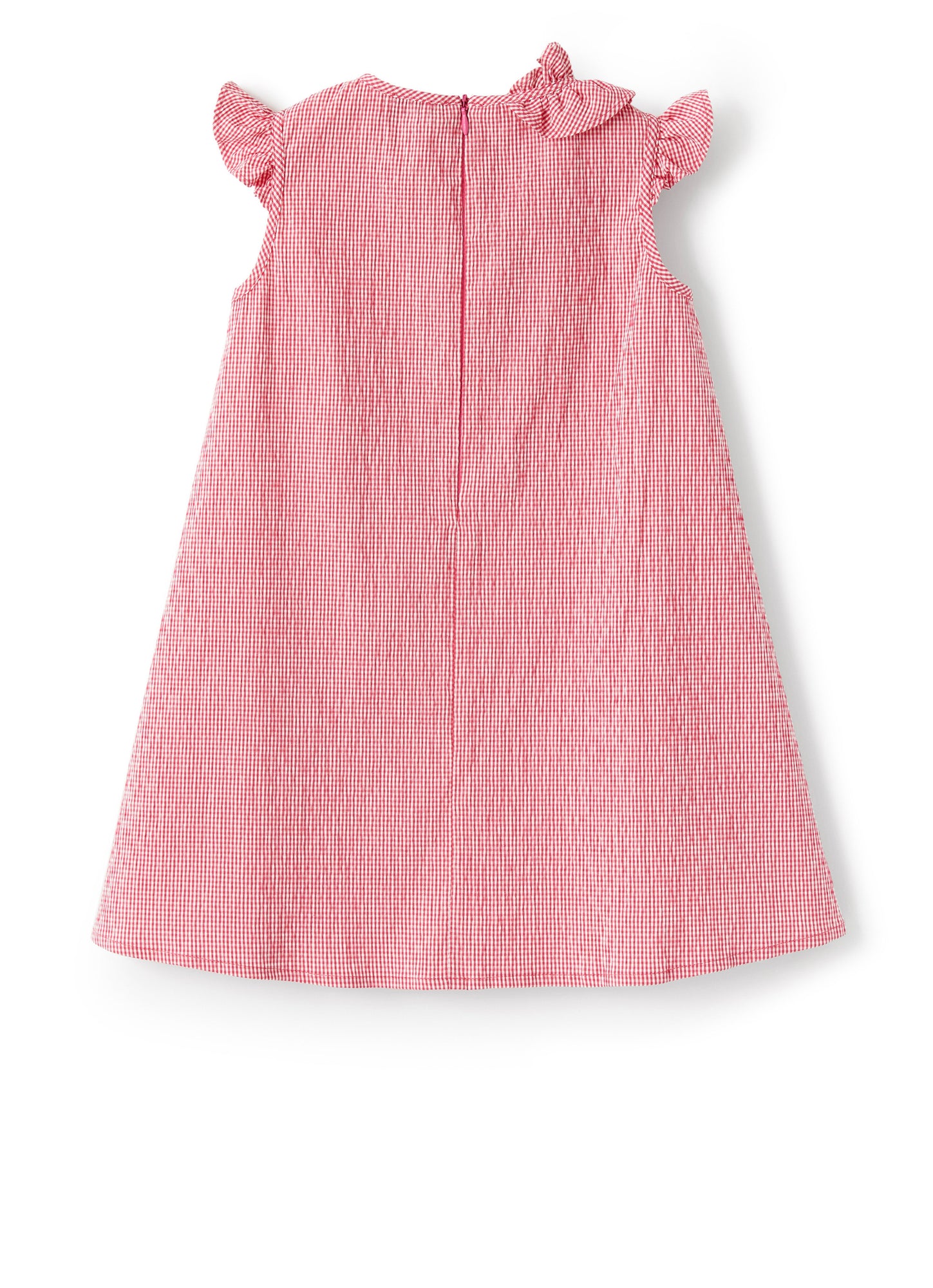 Micro Vichy Dress with Ruffles | Rosso Carminio