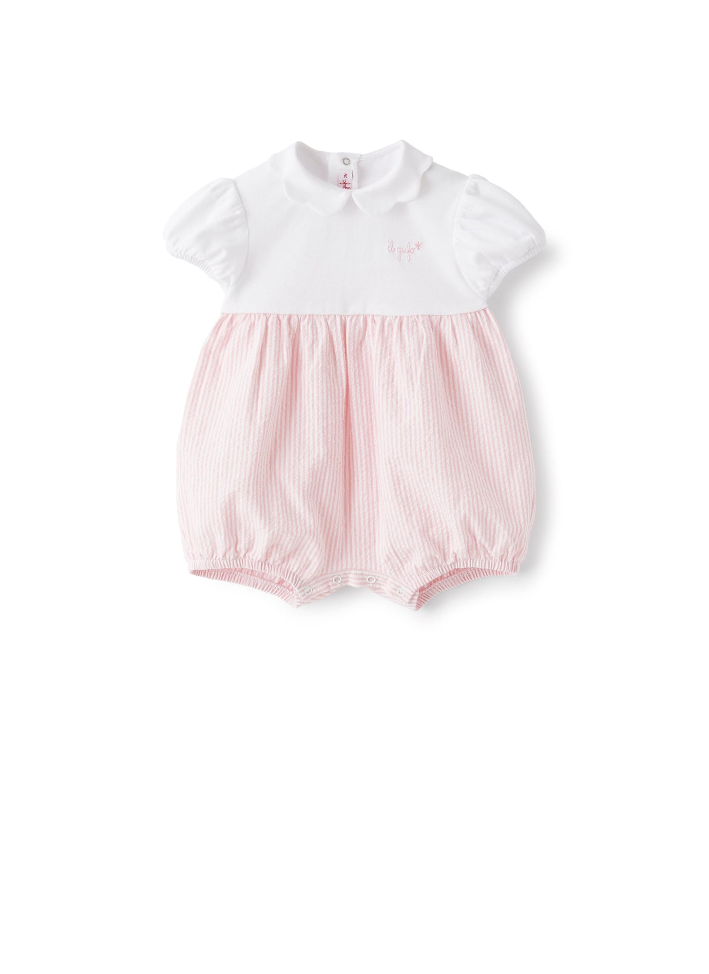 Romper Suit in Seersucker | White/Pink
