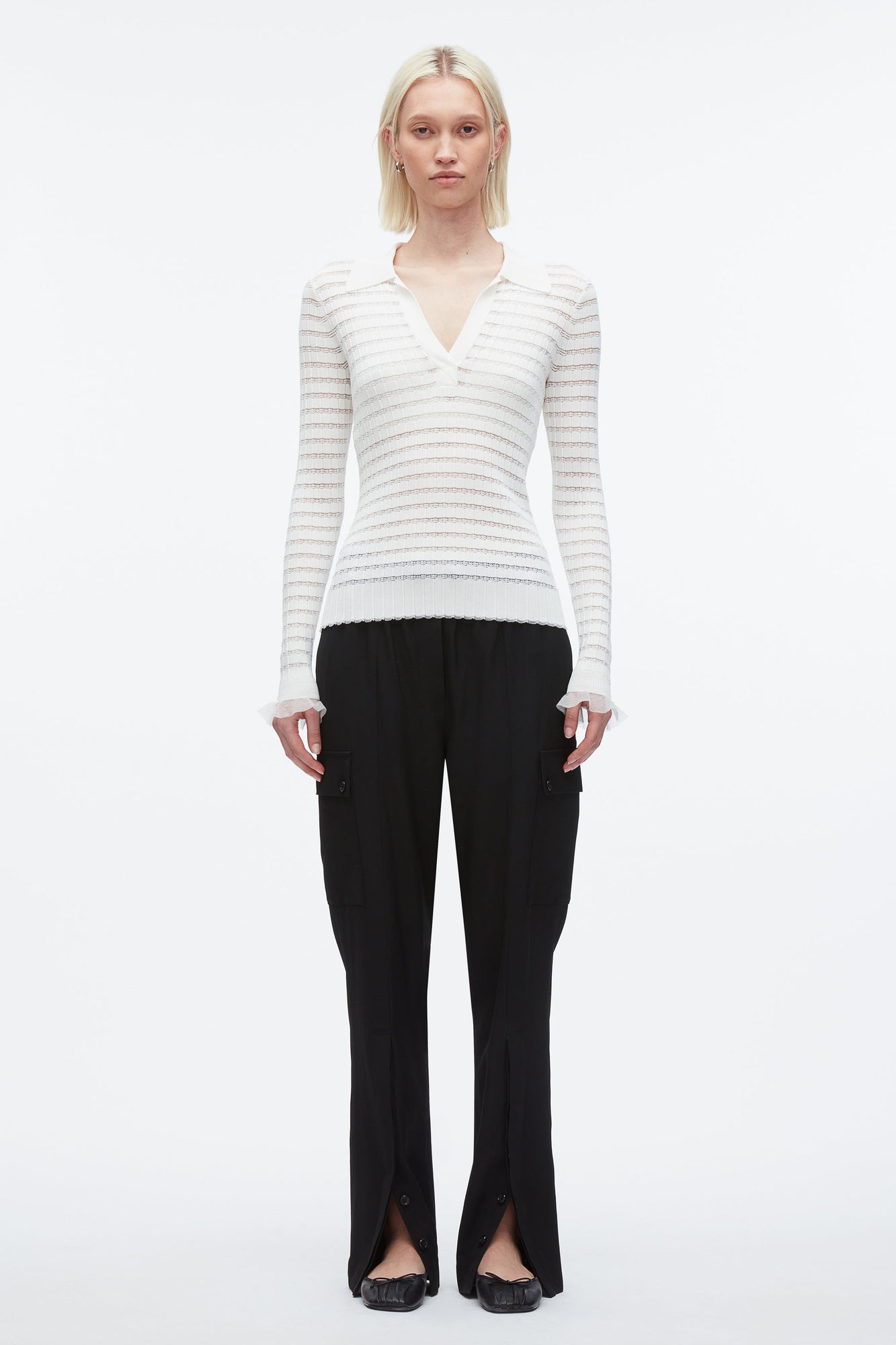 Shadow Stripe Pullover Polo | Ivory