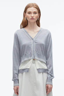 Chiffon Hem Boxy Cardigan | Grey Melange