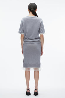 French Tuck Knit Dress with Organza | Grey Melange