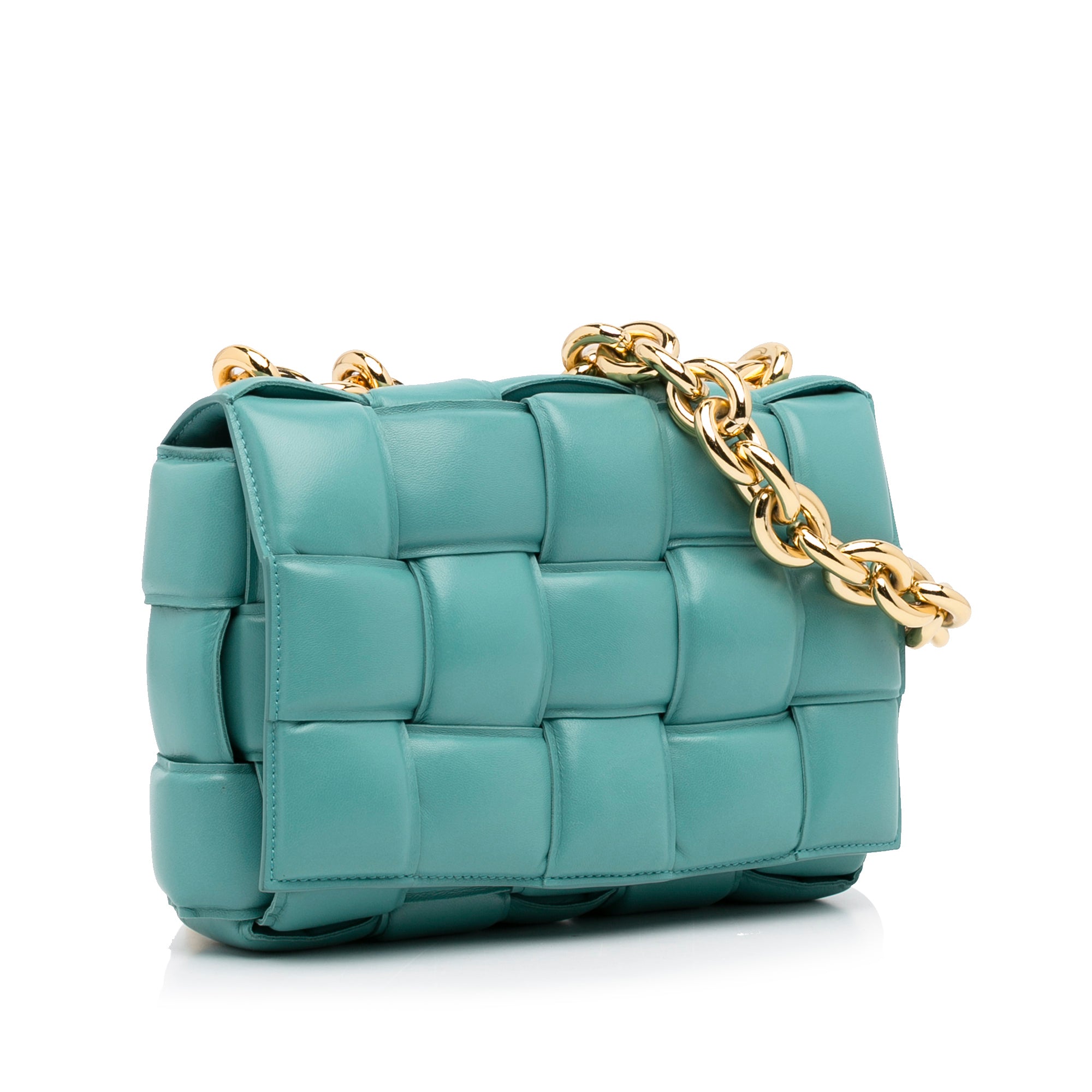 Bottega Veneta | Pre-Owned Nappa Intrecciato Padded Chain Cassette Satchel | Seafoam