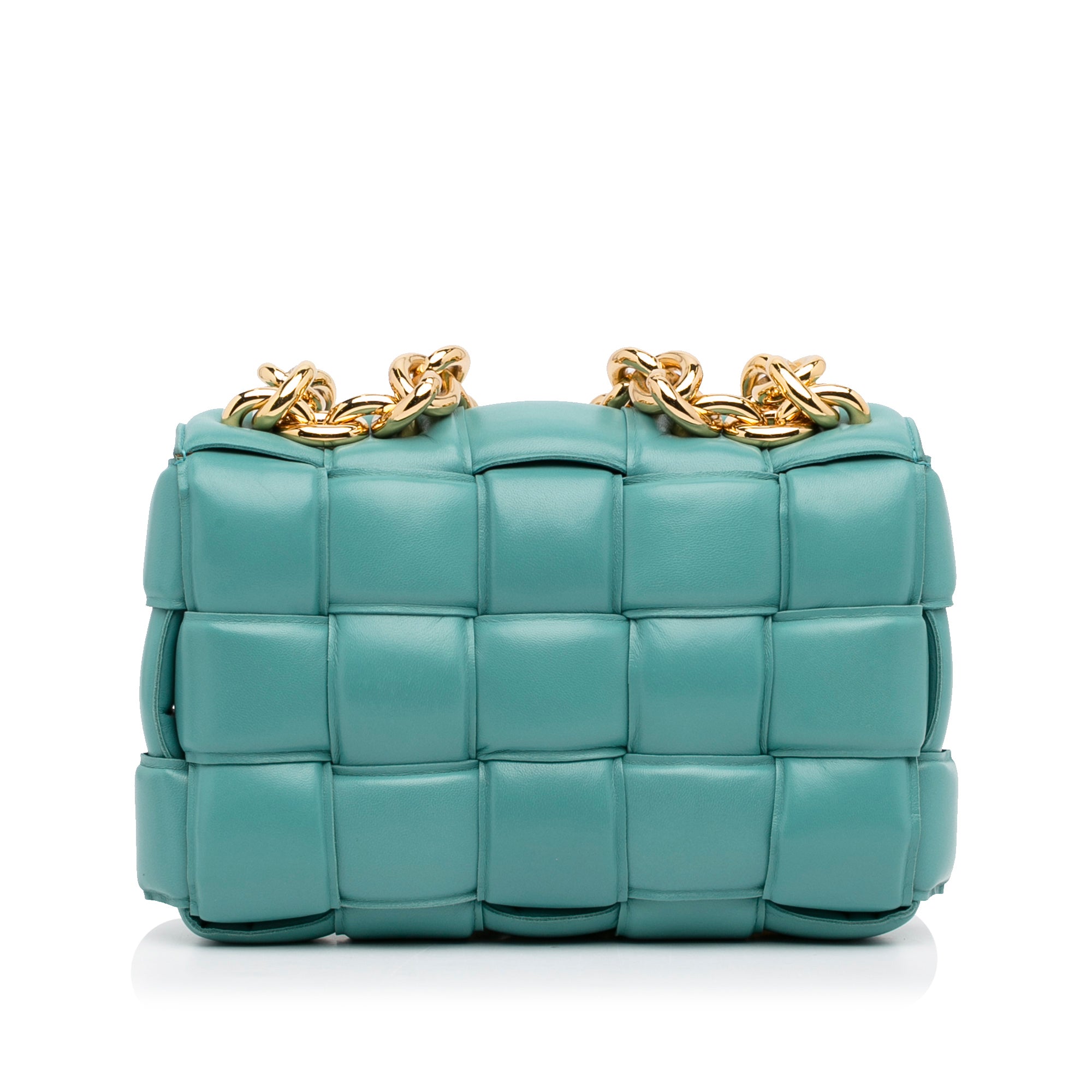 Bottega Veneta | Pre-Owned Nappa Intrecciato Padded Chain Cassette Satchel | Seafoam