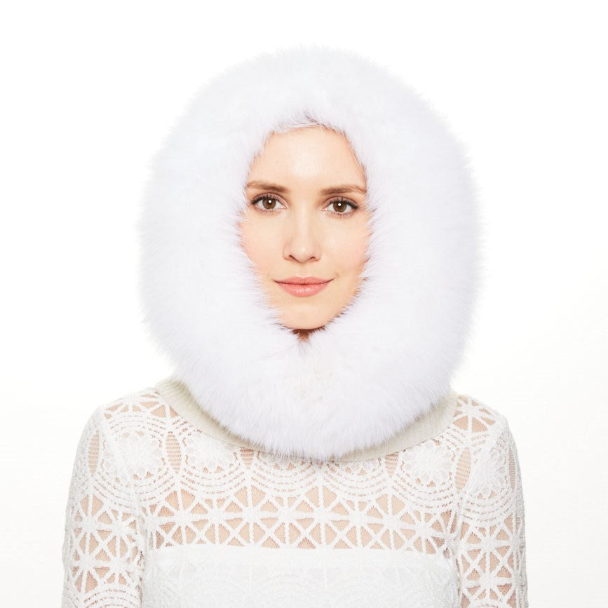 Paulina Cashmere Knit Hood W/Fox Fur Trim | Winter White