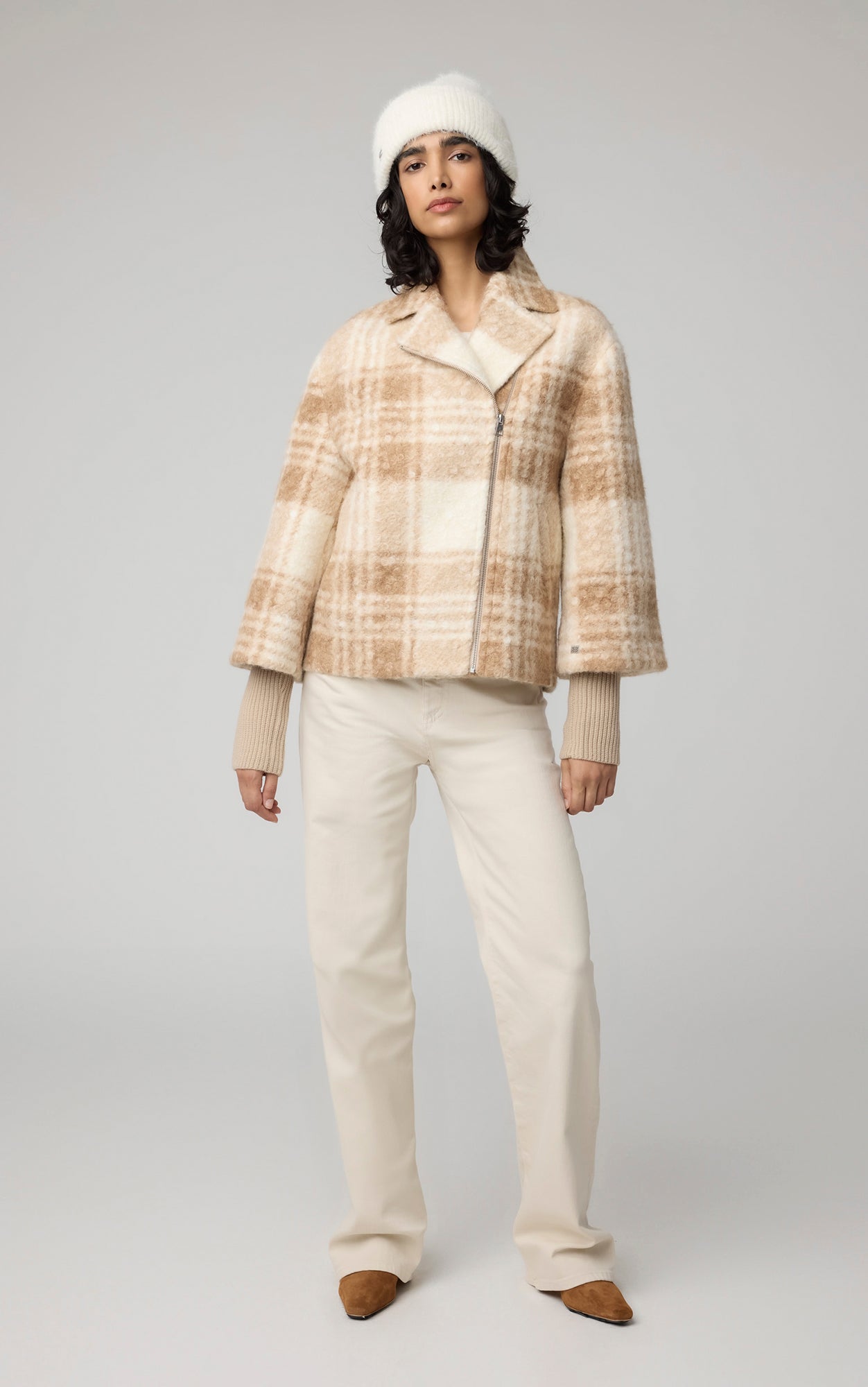 Pauline Relaxed-Fit Plaid Jacket With Biker Collar | Hush