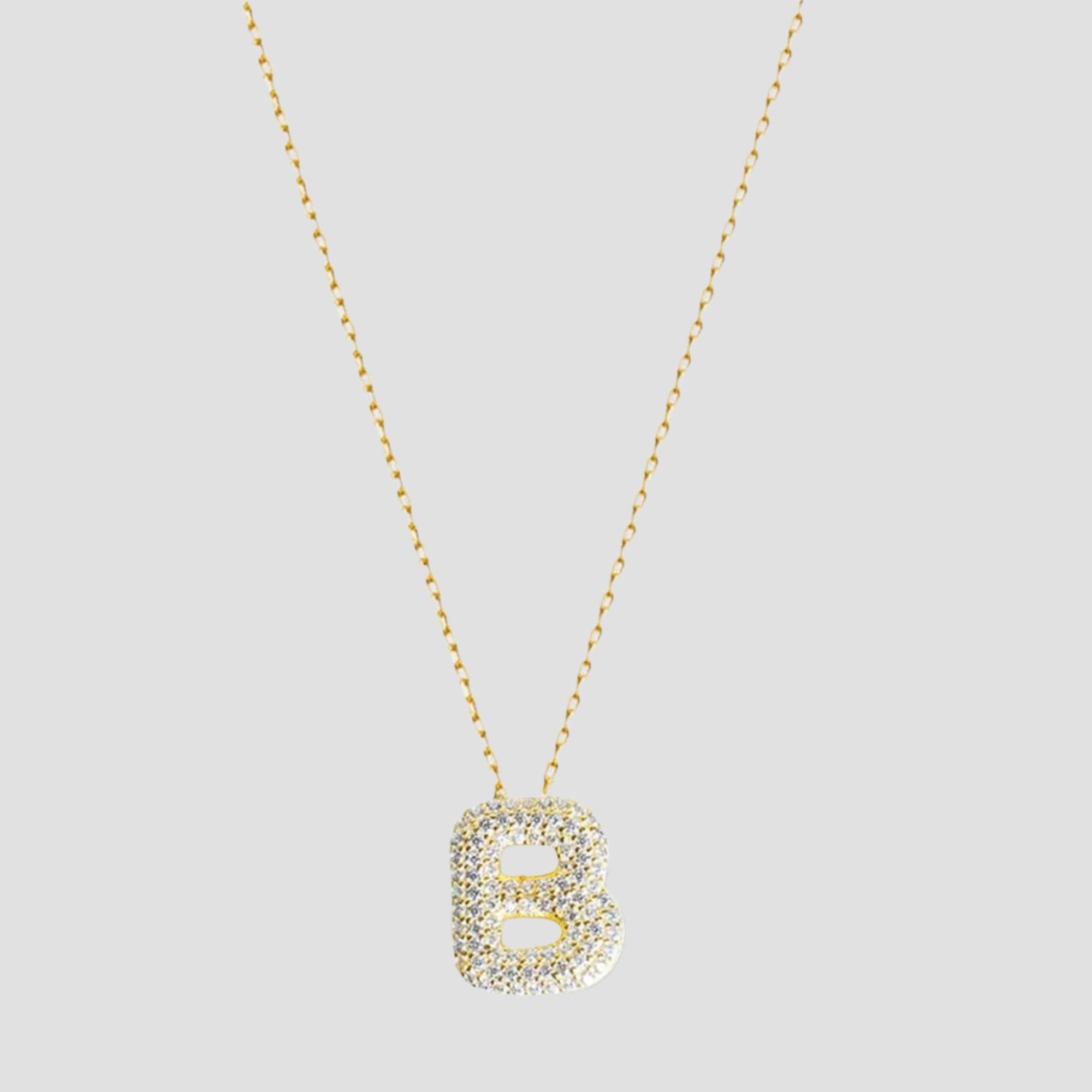 The Pave Bubble Letter Pendant Necklace | Gold Vermeil