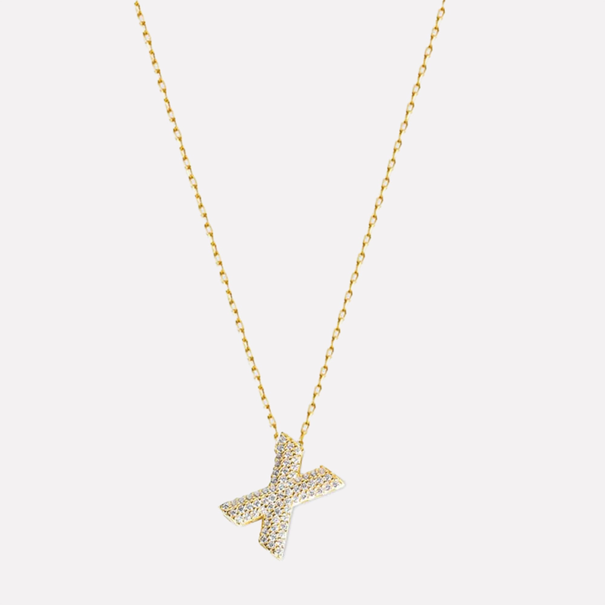 The Pave Bubble Letter Pendant Necklace | Gold Vermeil