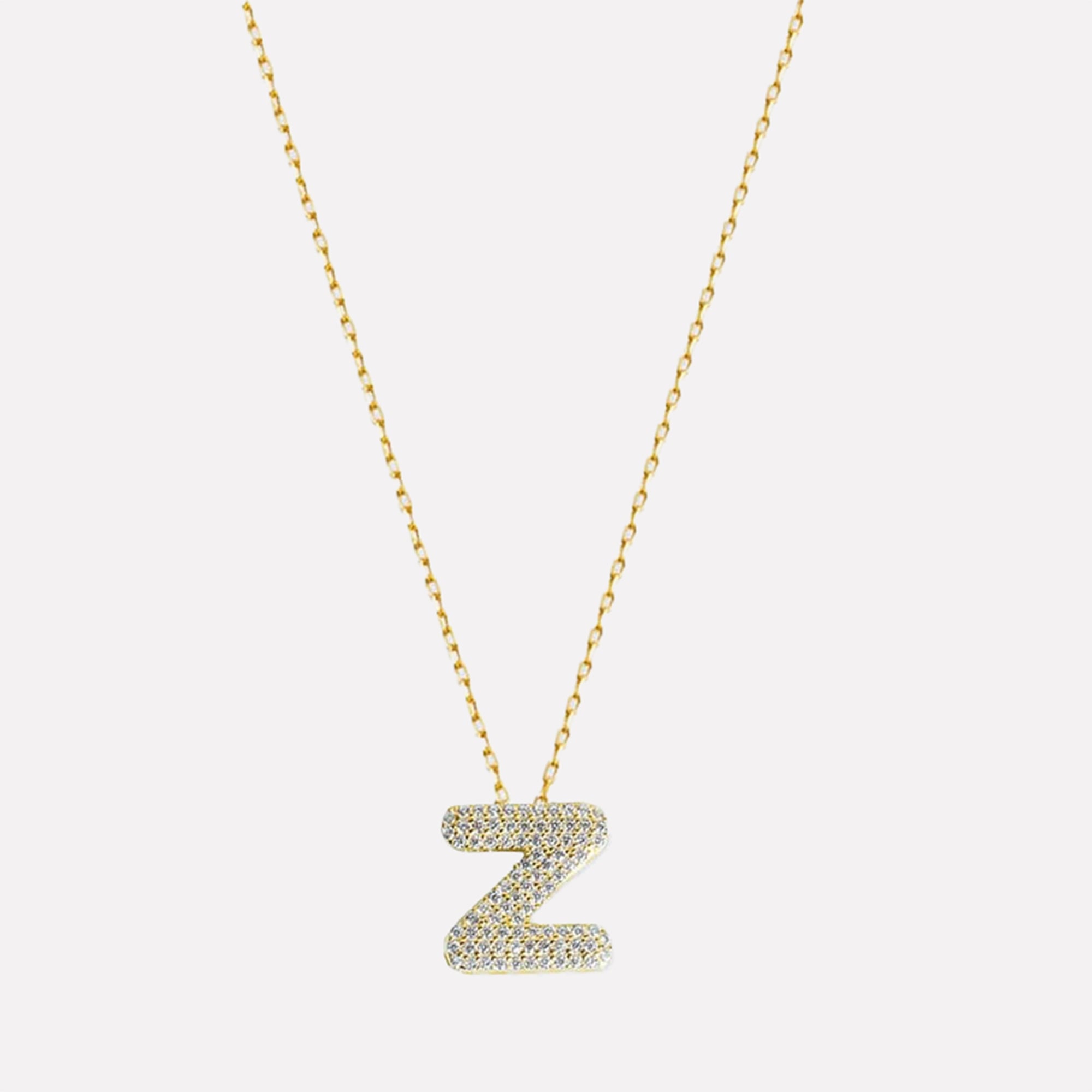 The Pave Bubble Letter Pendant Necklace | Gold Vermeil