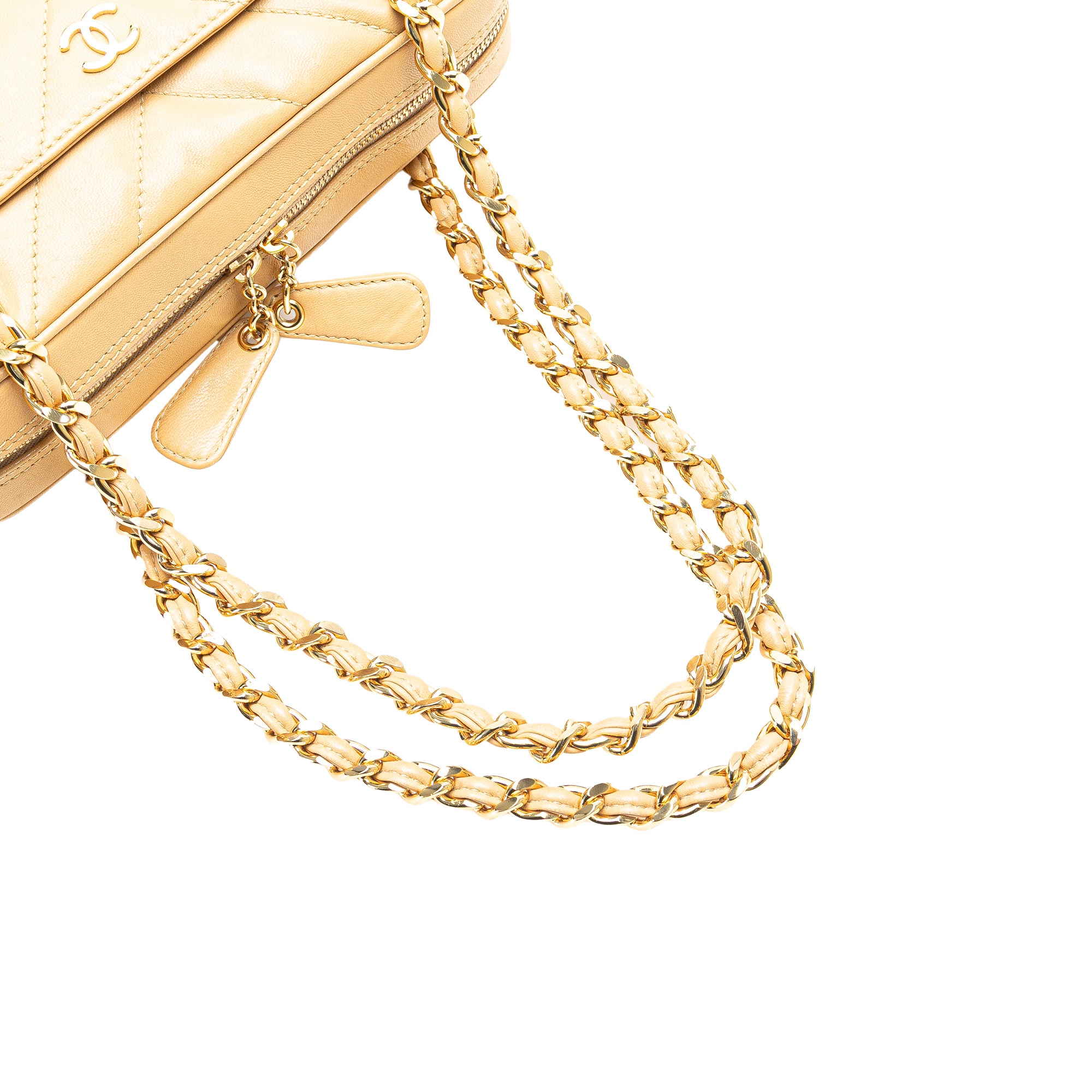 Chanel | Pre-Owned CC Chevron Quilted Lambskin Chain Shoulder Bag | Brown/Beige