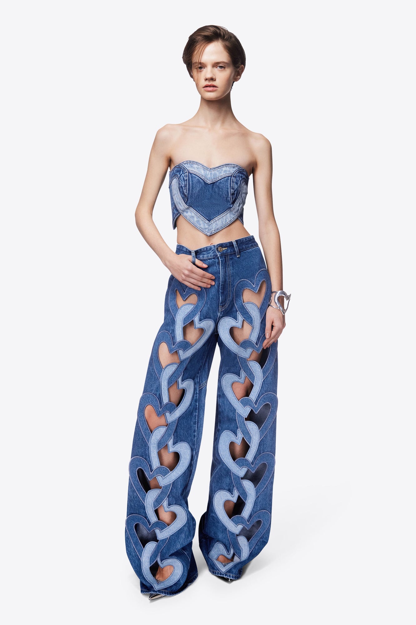 Heart Cutout Wide Leg Jean | Multi Denim Wash