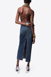 Zip Slit Midi Skirt | Dark Medium Wash