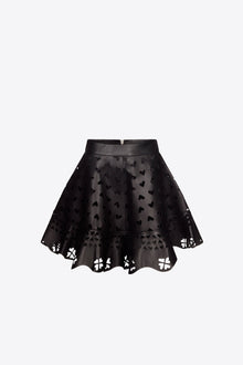 Laser Cut Leather Heart Mini Skirt | Black