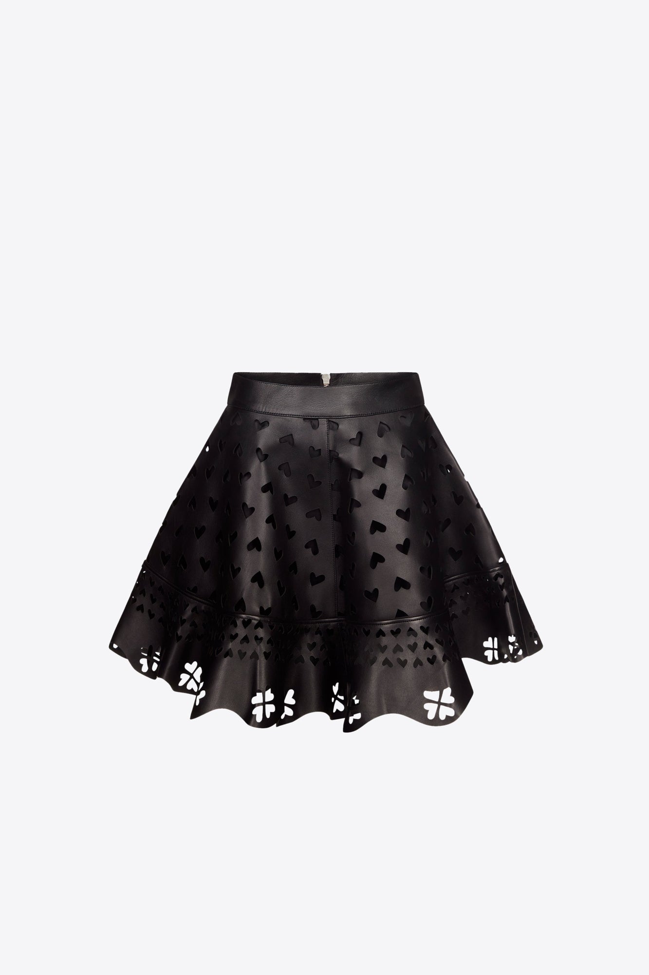 Laser Cut Leather Heart Mini Skirt | Black