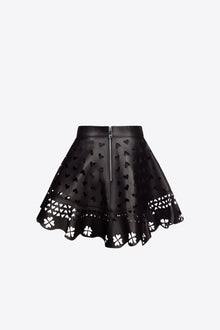 Laser Cut Leather Heart Mini Skirt | Black