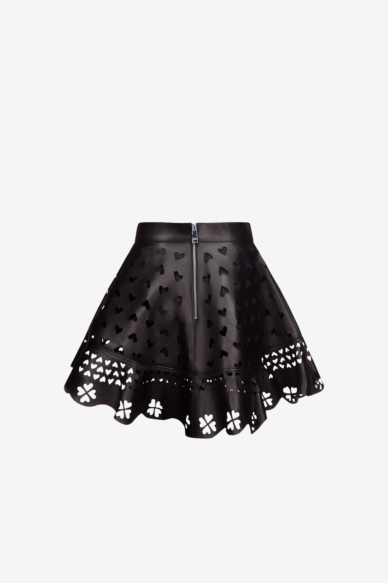 Laser Cut Leather Heart Mini Skirt | Black