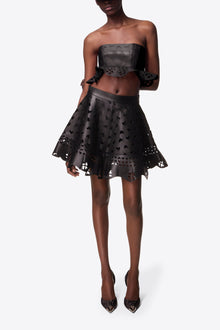 Laser Cut Leather Heart Mini Skirt | Black