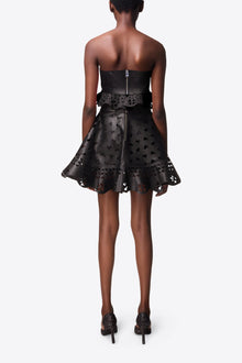 Laser Cut Leather Heart Mini Skirt | Black