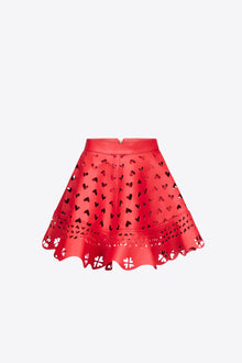 Laser Cut Leather Heart Mini Skirt | Red