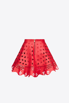 Laser Cut Leather Heart Mini Skirt | Red