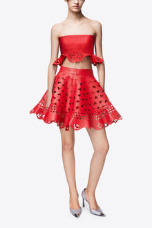 Laser Cut Leather Heart Mini Skirt | Red