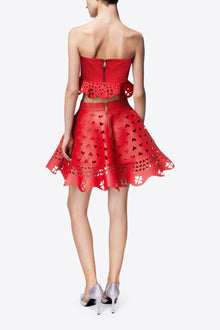 Laser Cut Leather Heart Mini Skirt | Red