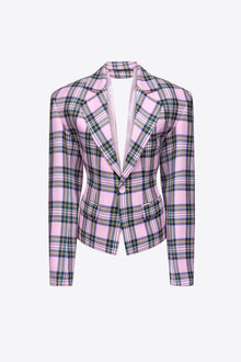 Heart Draped Cutout Checked Blazer | Pink Multi