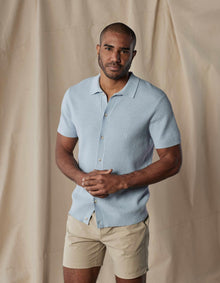 Men | Waffle Stitch Button Up | Clear Sky