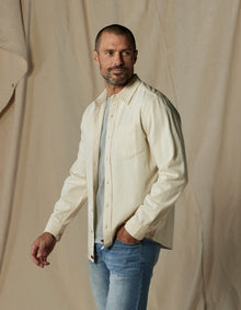 Men | Cotton Denim Long Sleeve Button Up | Ecru